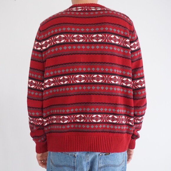 90s Dockers Maroon Black Eclectic Grandpa 100% Cotton Knit Crewneck Sweater L - Picture 2 of 9